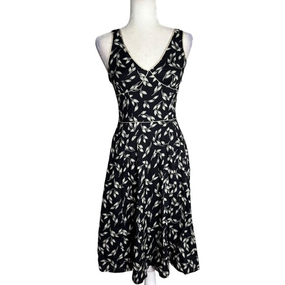 Gap Floral Sleeveless V Neck A Line Swing Dress Size 2 Black Side Zipper Lined - Picture 1 of 6